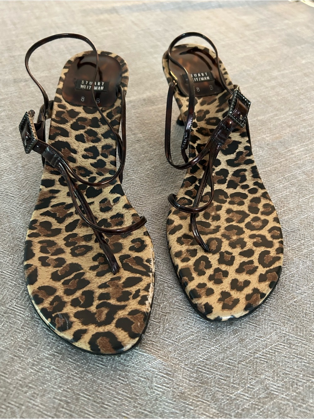 Stuart Weitzman Leopard-Print Thong Slingback Sandals - Brown/Black